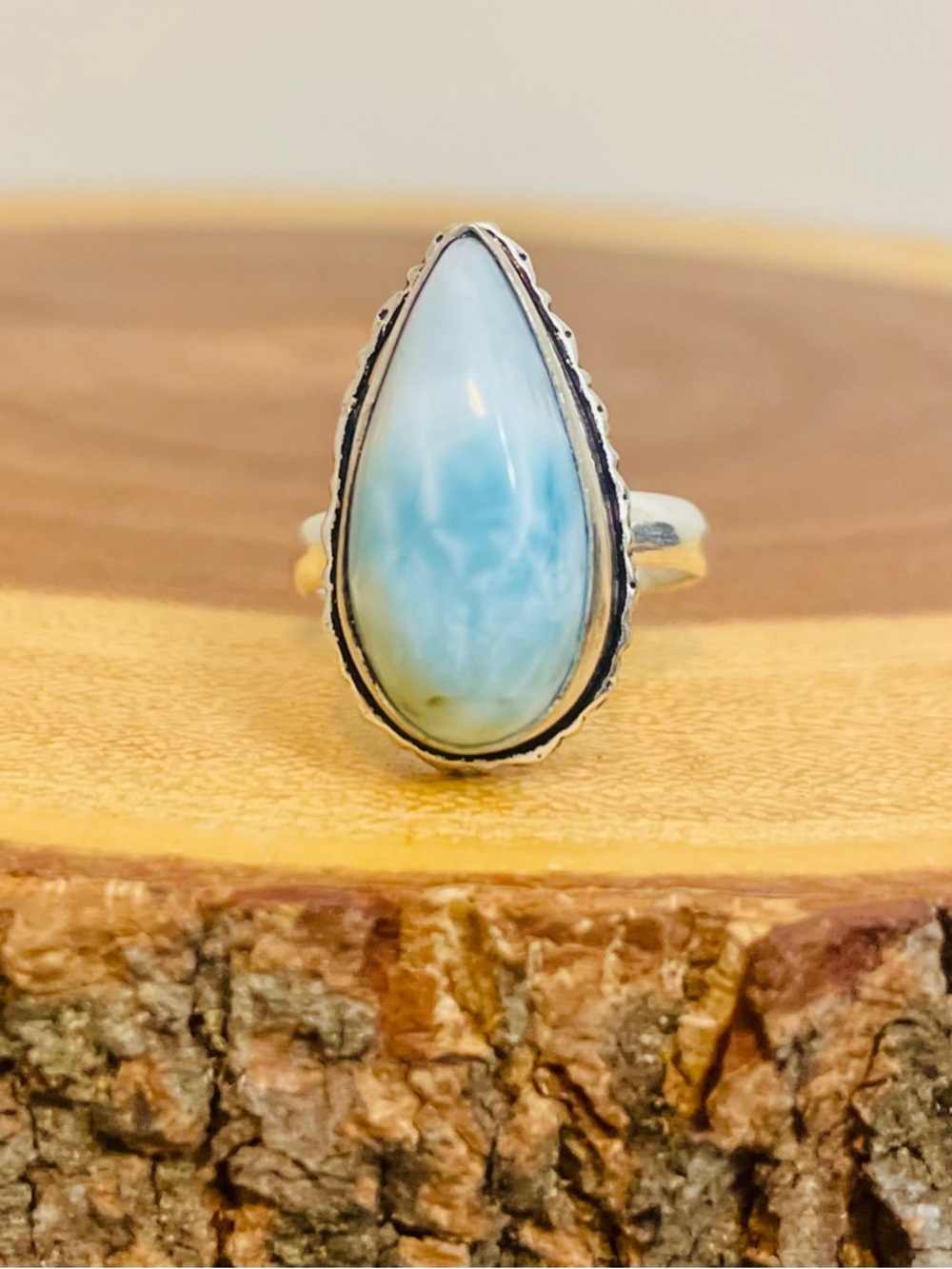 Genuine Larimar Sterling Silver Plated Teardrop Ring NWOT - Picture 2 of 10